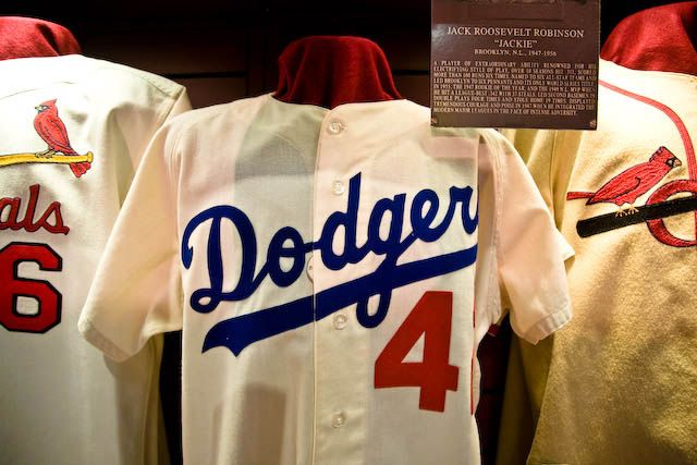Jackie Robinson's "official retirement jersey" used by the Dodgers to retire his number on June 4, 1972.